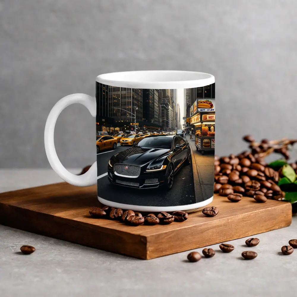 Jaguar XJ Black Sedan New York Street – Mugs