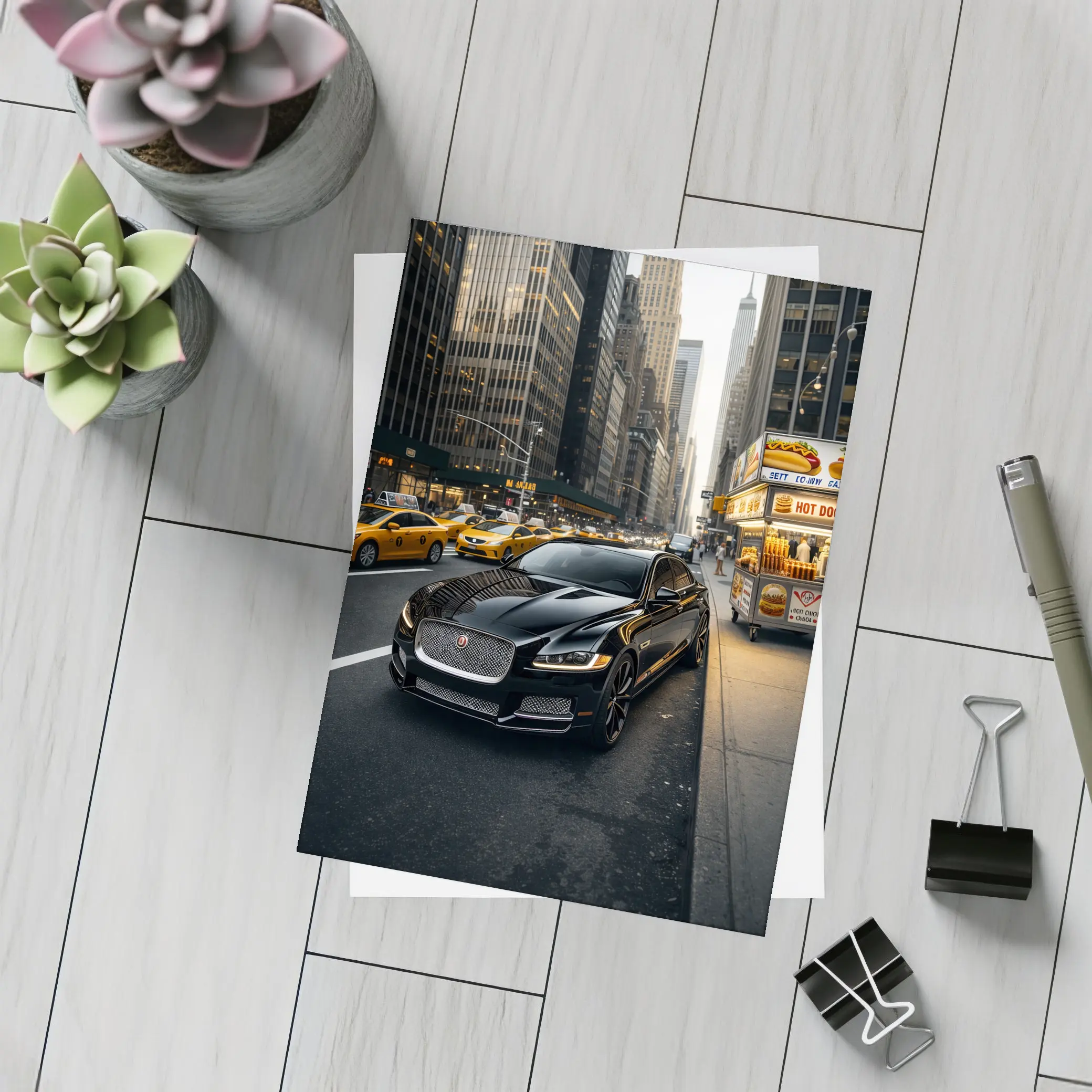 Jaguar XJ Black Sedan New York Street – Postcards