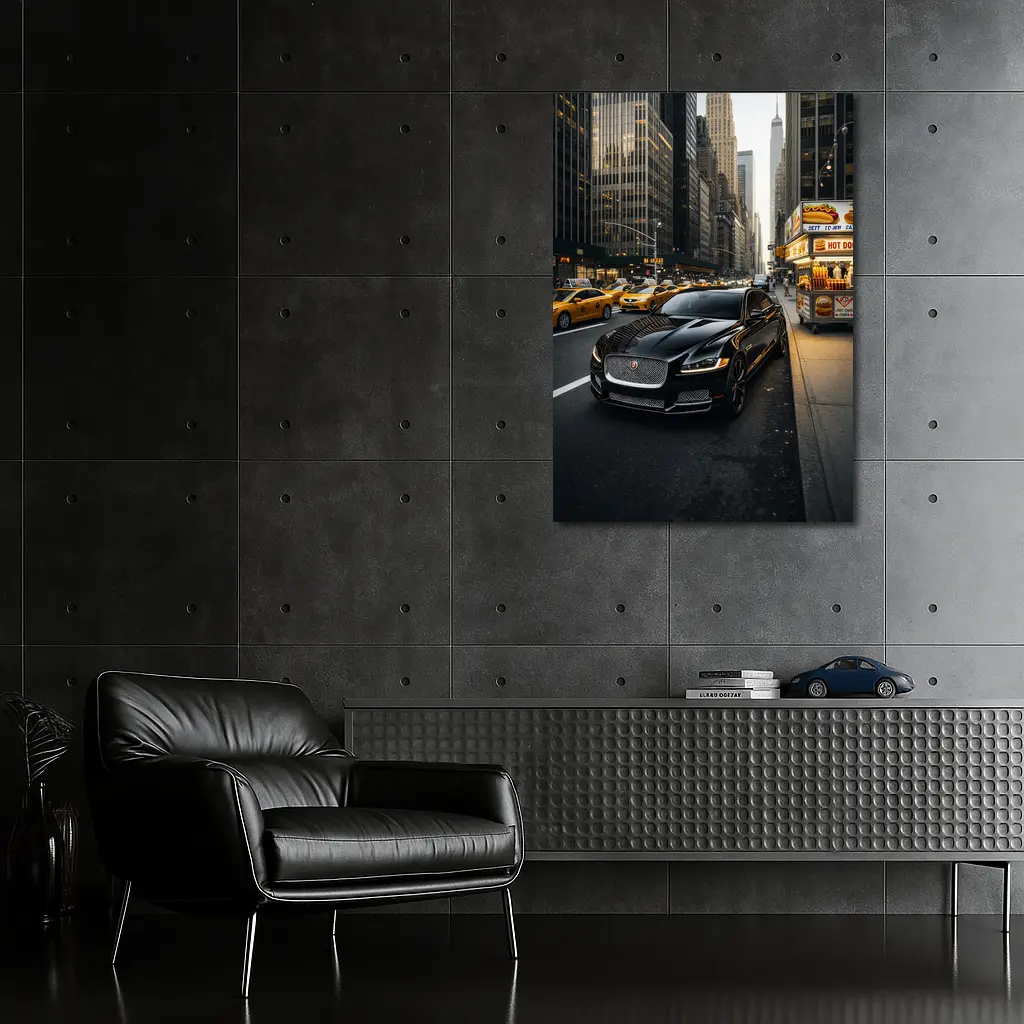 Jaguar XJ Black Sedan New York Street – Wall Art