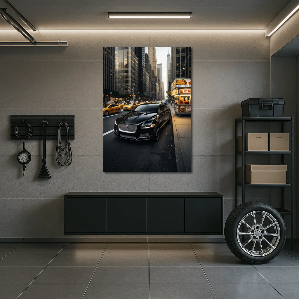 Jaguar XJ Black Sedan New York Street – Wall Art