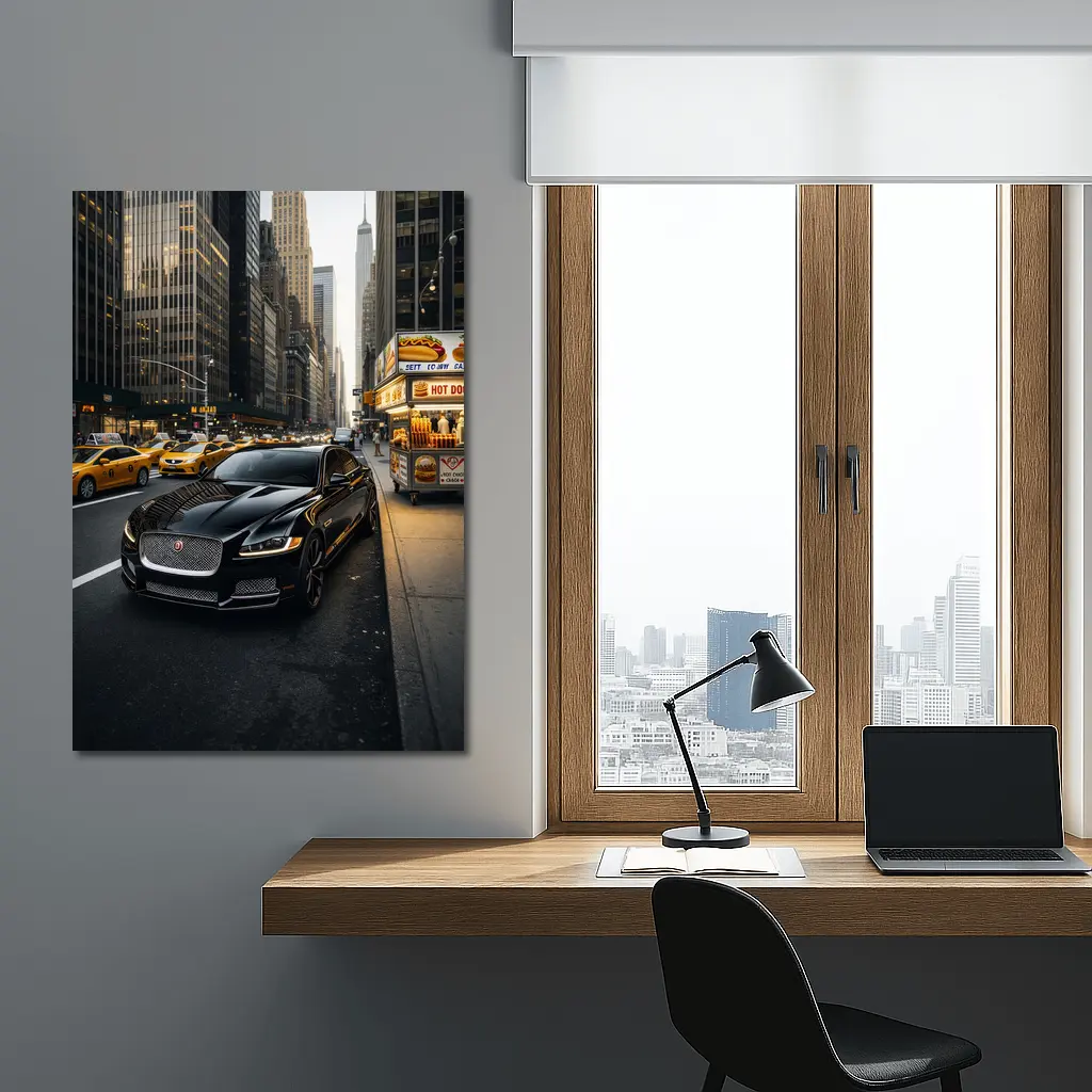 Jaguar XJ Black Sedan New York Street – Wall Art