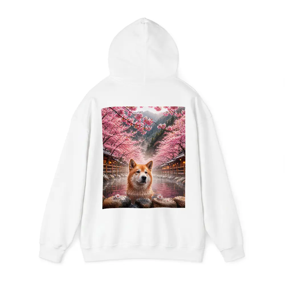 Akita Dog Soaking In Cherry Blossom Hot Spring – Hoodies