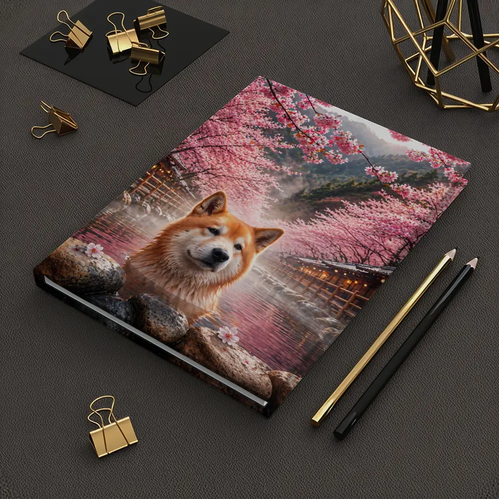 Akita Dog Soaking In Cherry Blossom Hot Spring – Notebooks