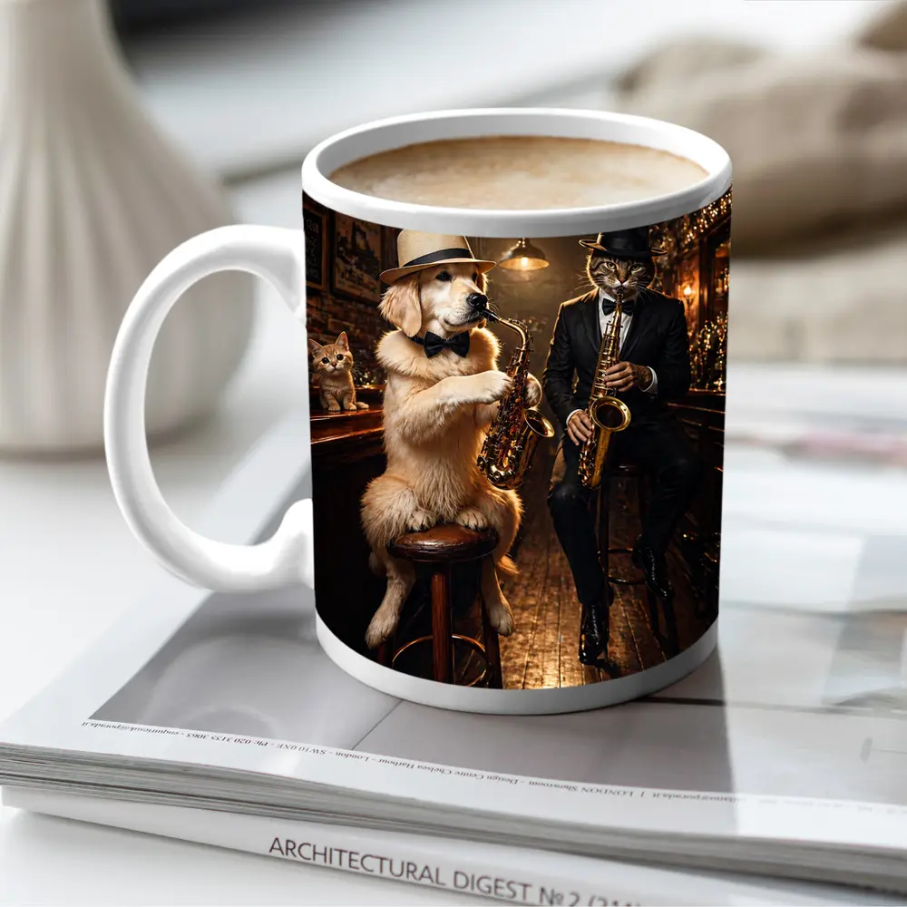 Golden Retriever and Cat Jazz Bar – Mugs