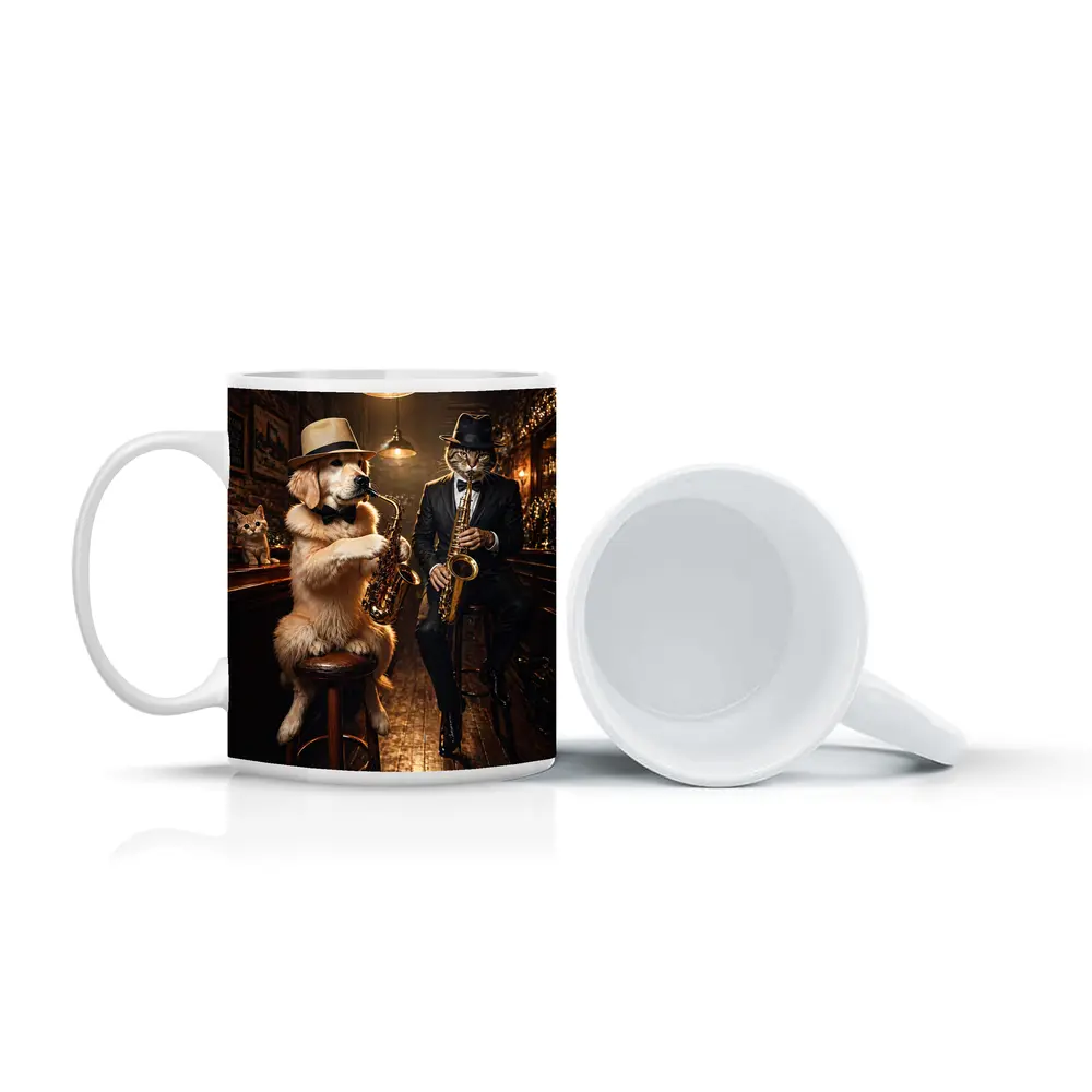 Golden Retriever and Cat Jazz Bar – Mugs