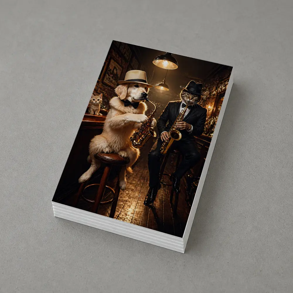 Golden Retriever and Cat Jazz Bar – Postcards