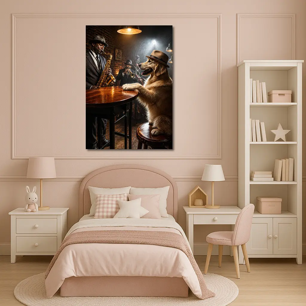 Golden Retriever Jazz Bar Saxophone Night – Wall Art
