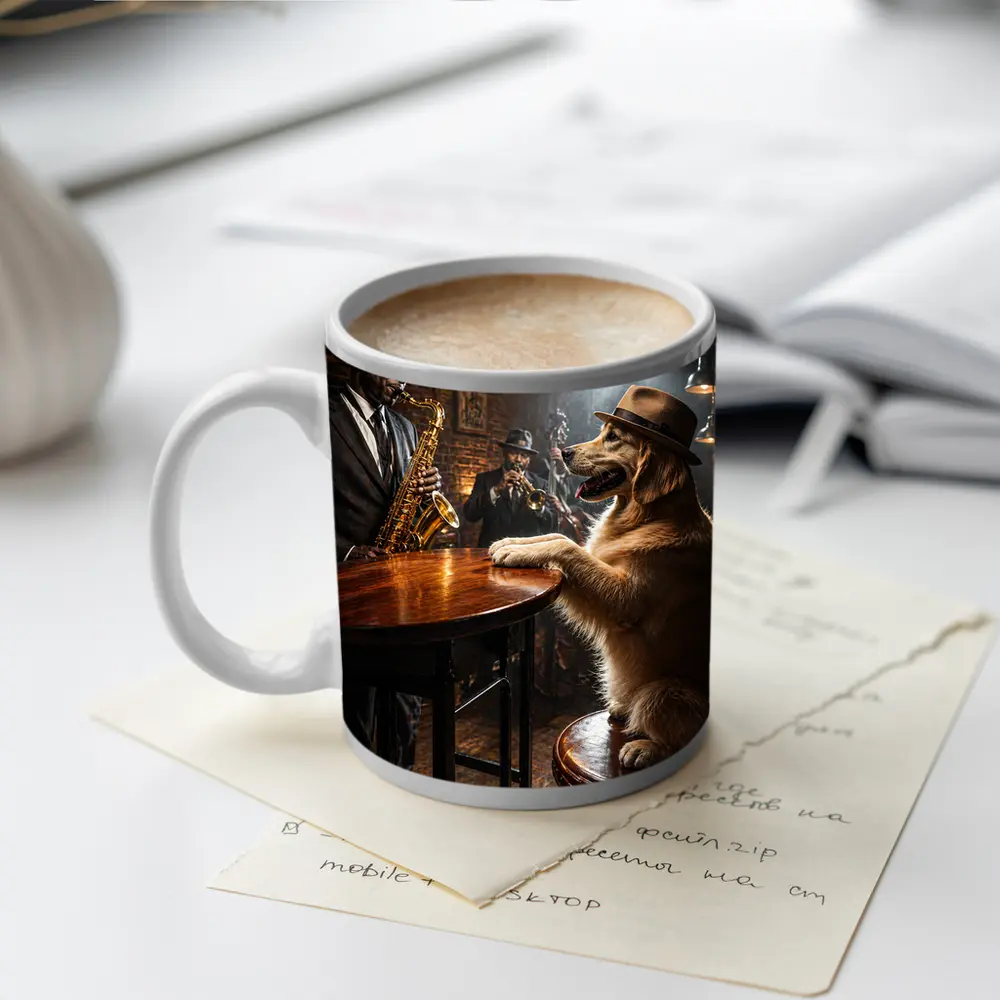 Golden Retriever Jazz Bar Saxophone Night – Mugs