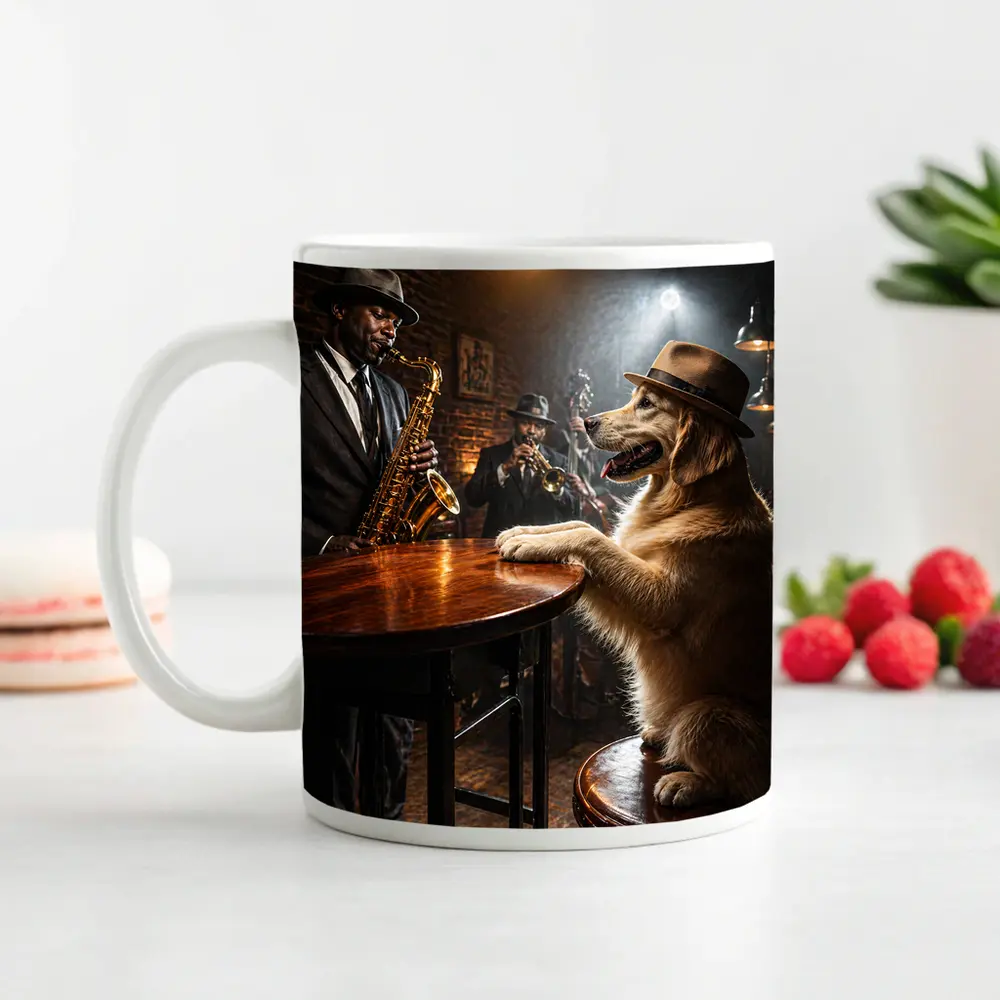 Golden Retriever Jazz Bar Saxophone Night – Mugs