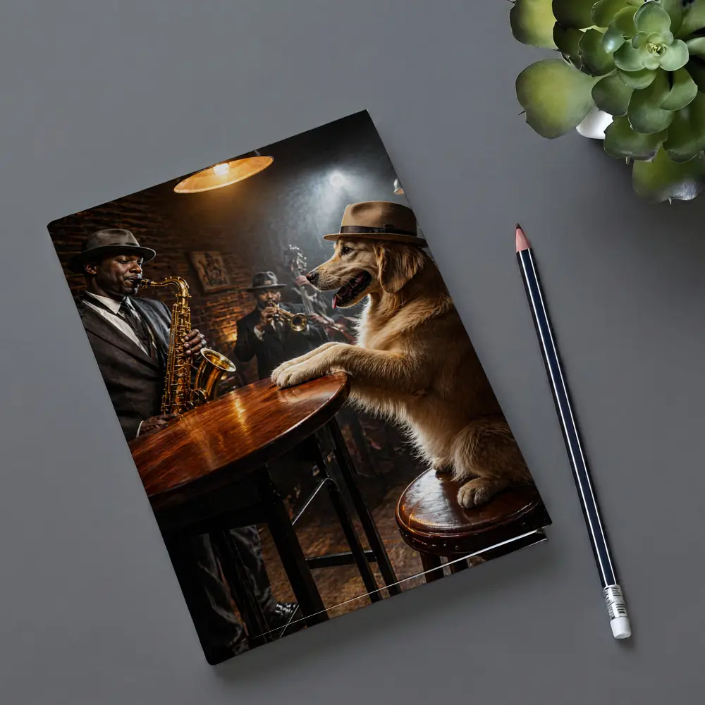 Golden Retriever Jazz Bar Saxophone Night – Notebooks