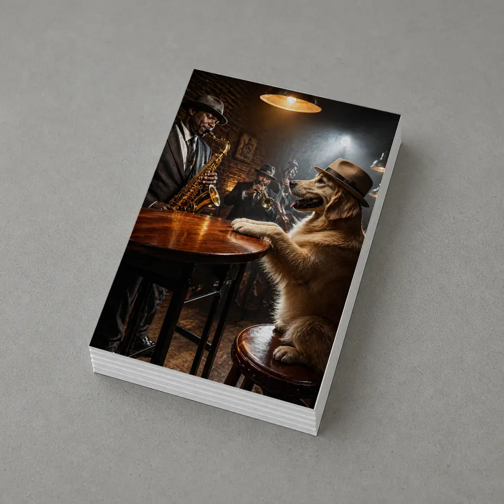 Golden Retriever Jazz Bar Saxophone Night – Postcards