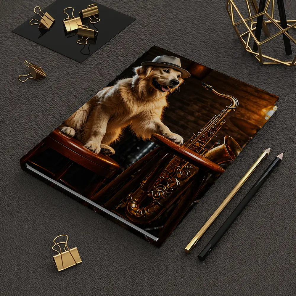 Golden Retriever Jazz Musician Saxophone Bar Setting – Notebooks