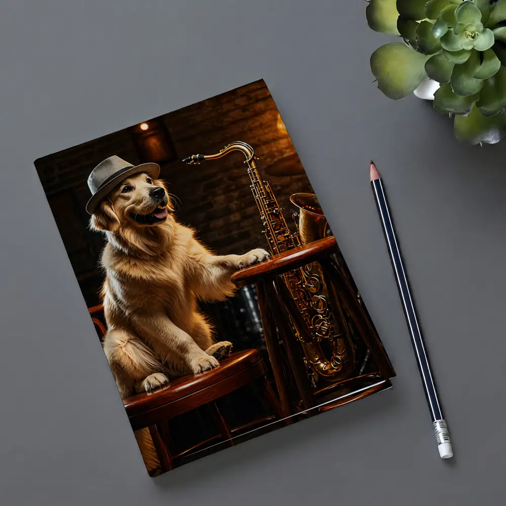 Golden Retriever Jazz Musician Saxophone Bar Setting – Notebooks