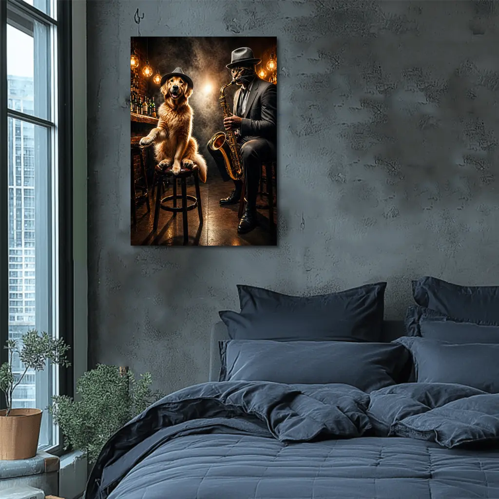 Golden Retriever and Cat Jazz Club Bar – Wall Art