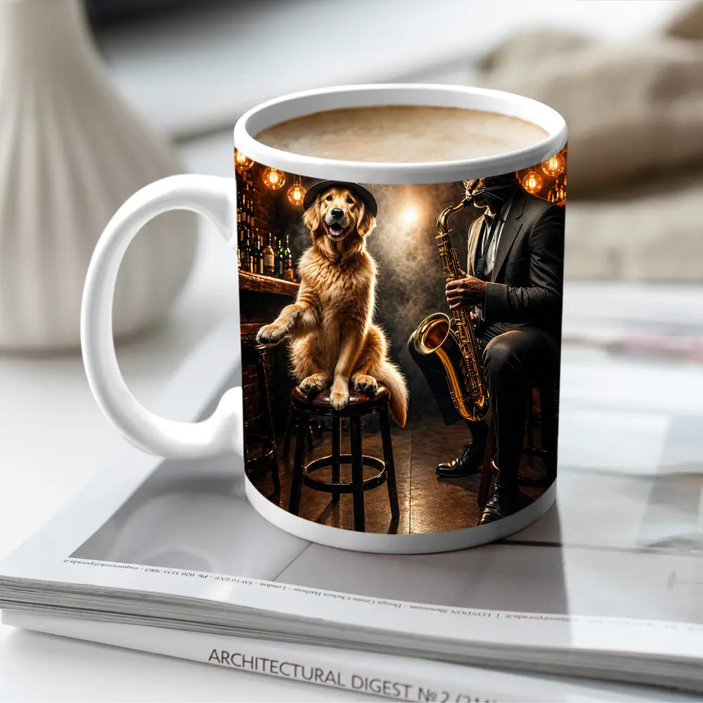Golden Retriever and Cat Jazz Club Bar – Mugs