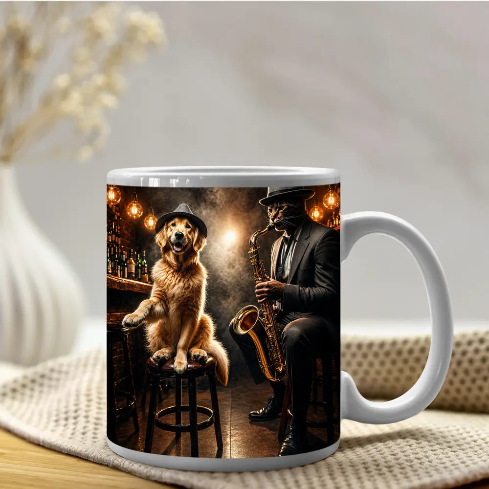Golden Retriever and Cat Jazz Club Bar – Mugs