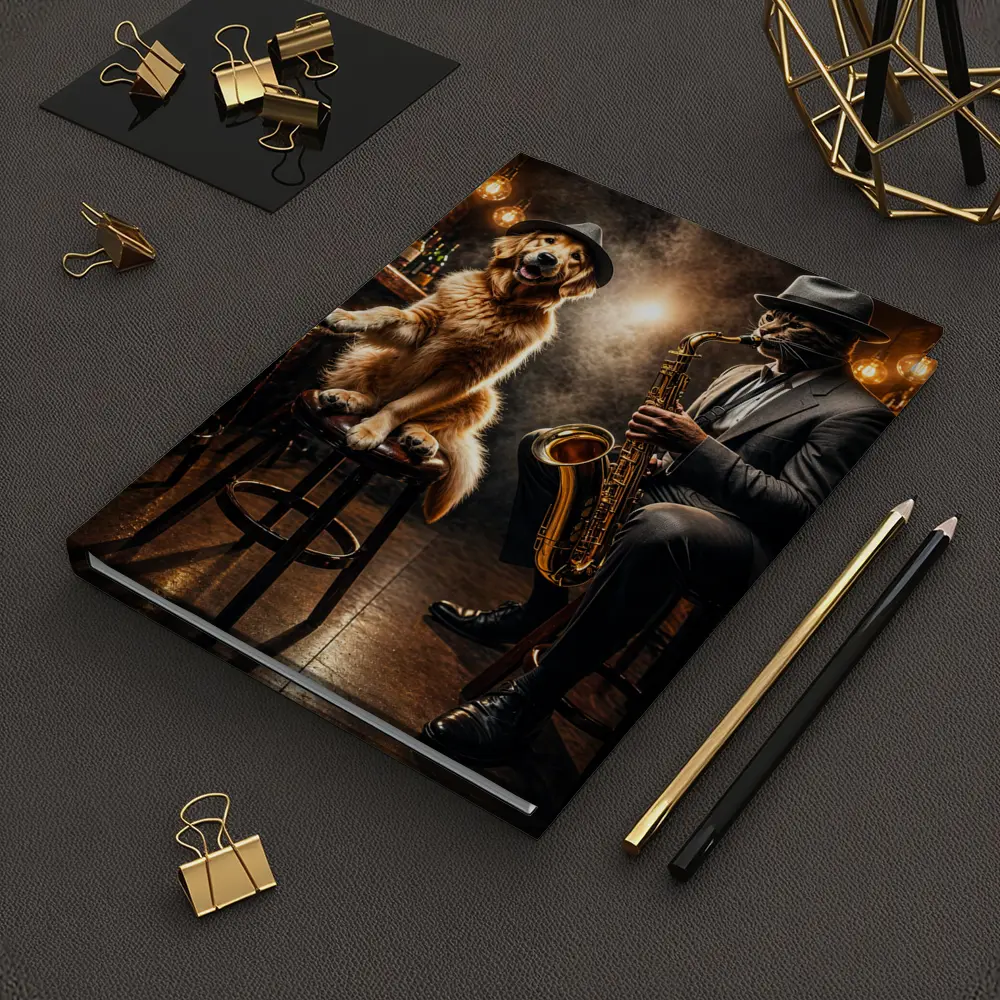Golden Retriever and Cat Jazz Club Bar – Notebooks