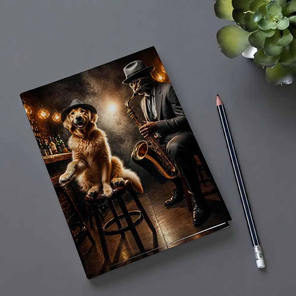 Golden Retriever and Cat Jazz Club Bar – Notebooks