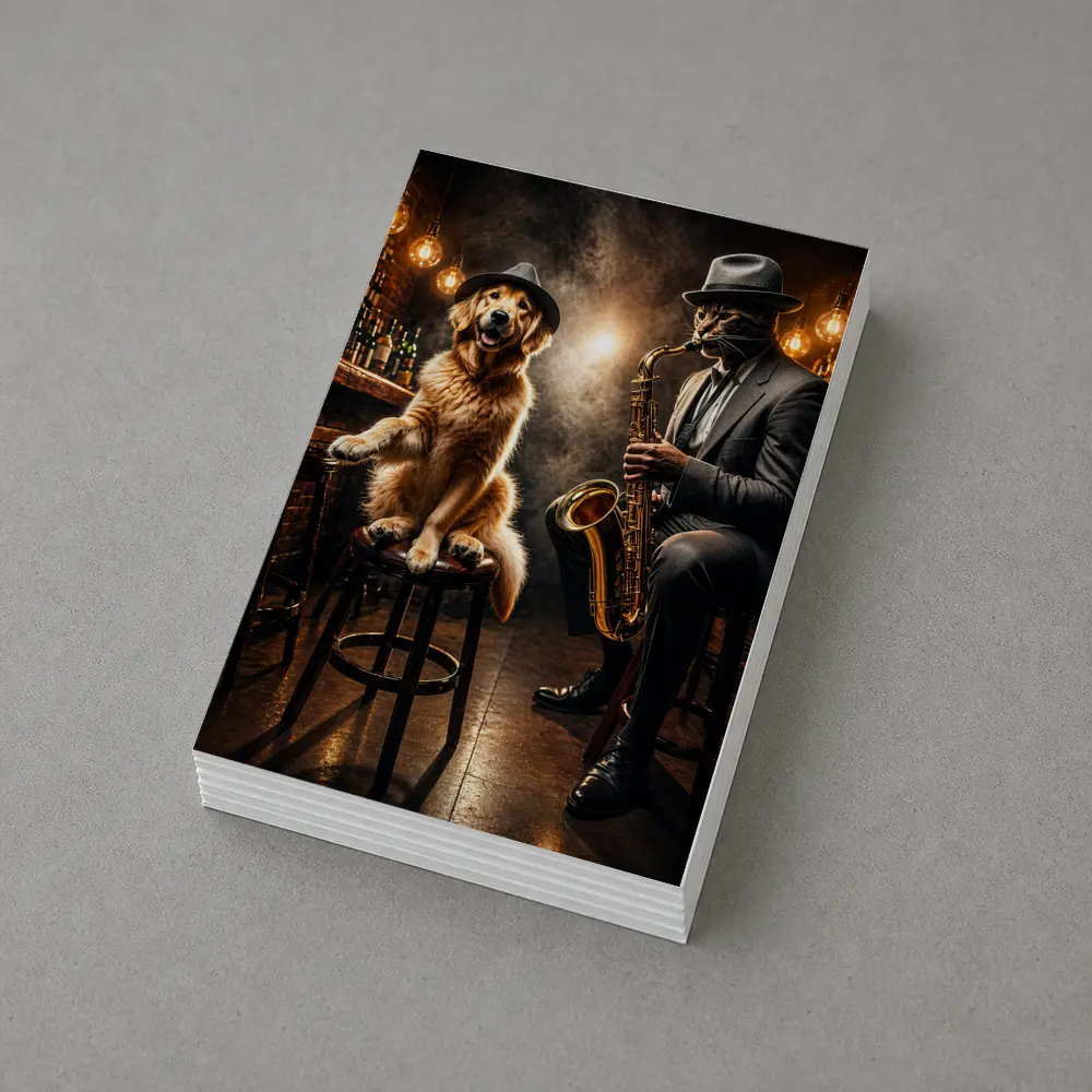 Golden Retriever and Cat Jazz Club Bar – Postcards