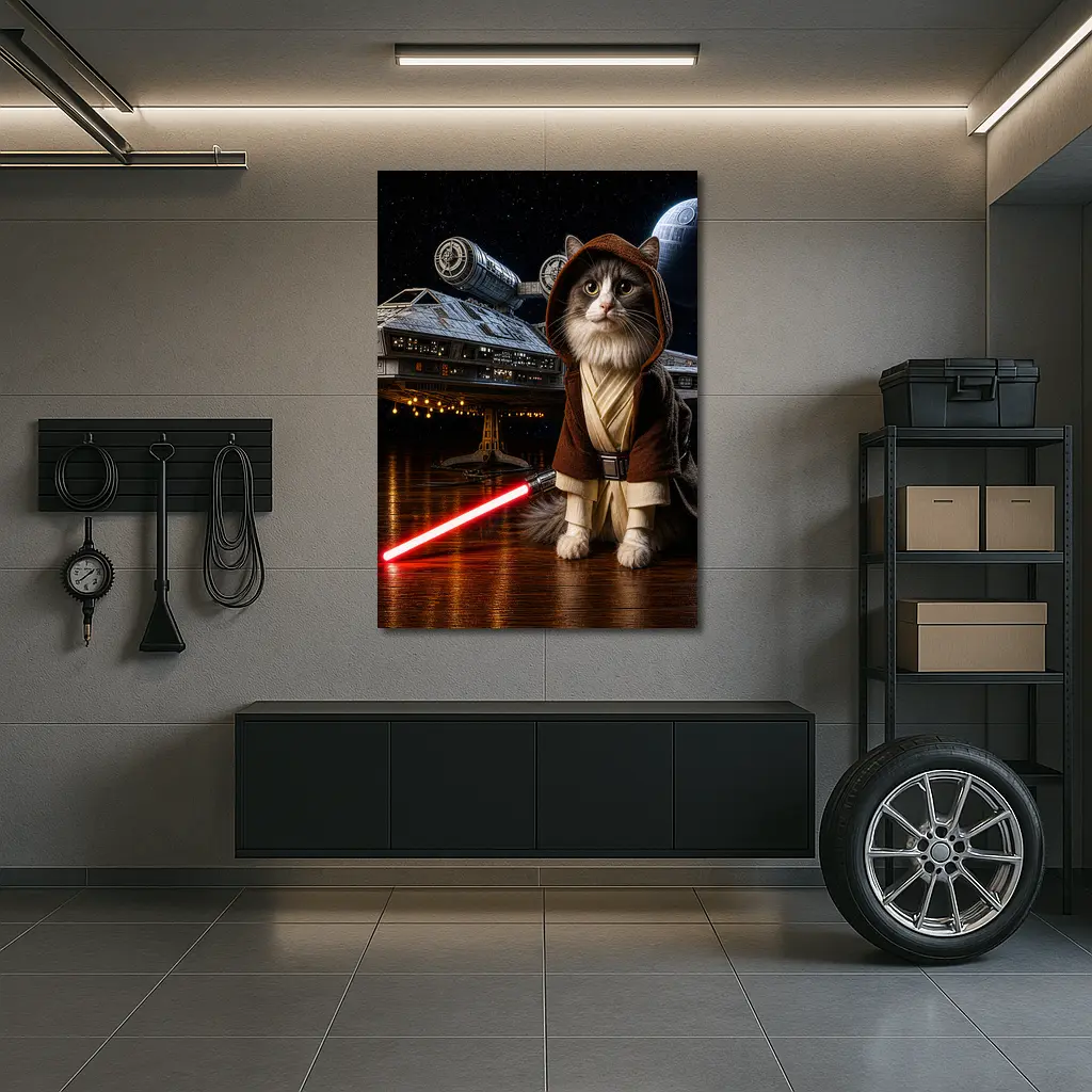 Jedi Cat Red Lightsaber Spaceship Dark Sky – Wall Art