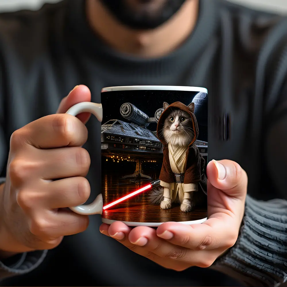 Jedi Cat Red Lightsaber Spaceship Dark Sky – Mugs