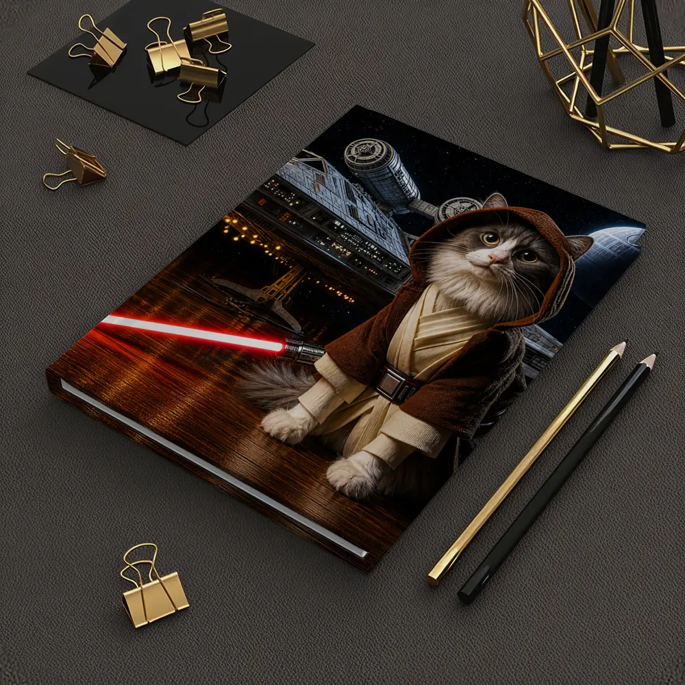 Jedi Cat Red Lightsaber Spaceship Dark Sky – Notebooks