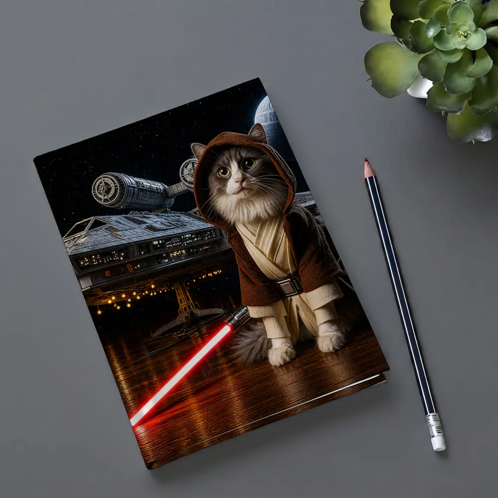 Jedi Cat Red Lightsaber Spaceship Dark Sky – Notebooks