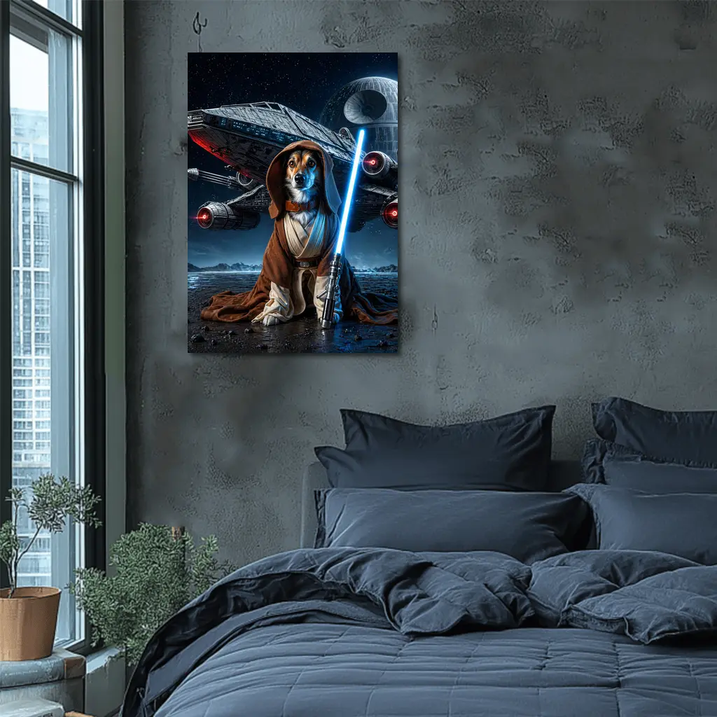 Jedi Dog With Lightsaber Space Battle – Wall Art