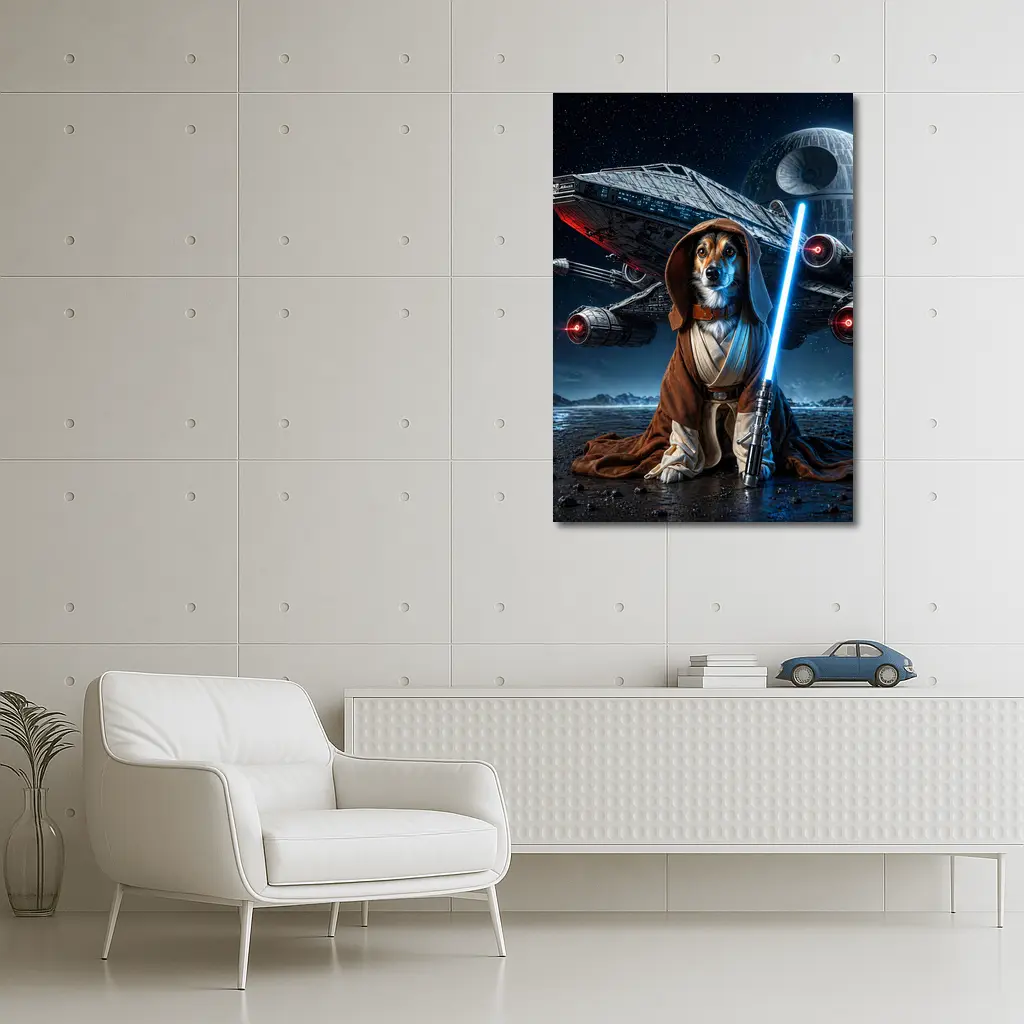 Jedi Dog With Lightsaber Space Battle – Wall Art