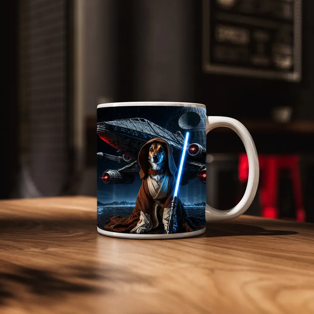 Jedi Dog With Lightsaber Space Battle – Mugs