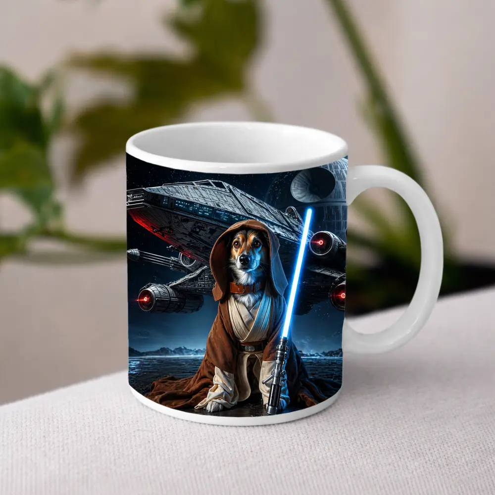Jedi Dog With Lightsaber Space Battle – Mugs