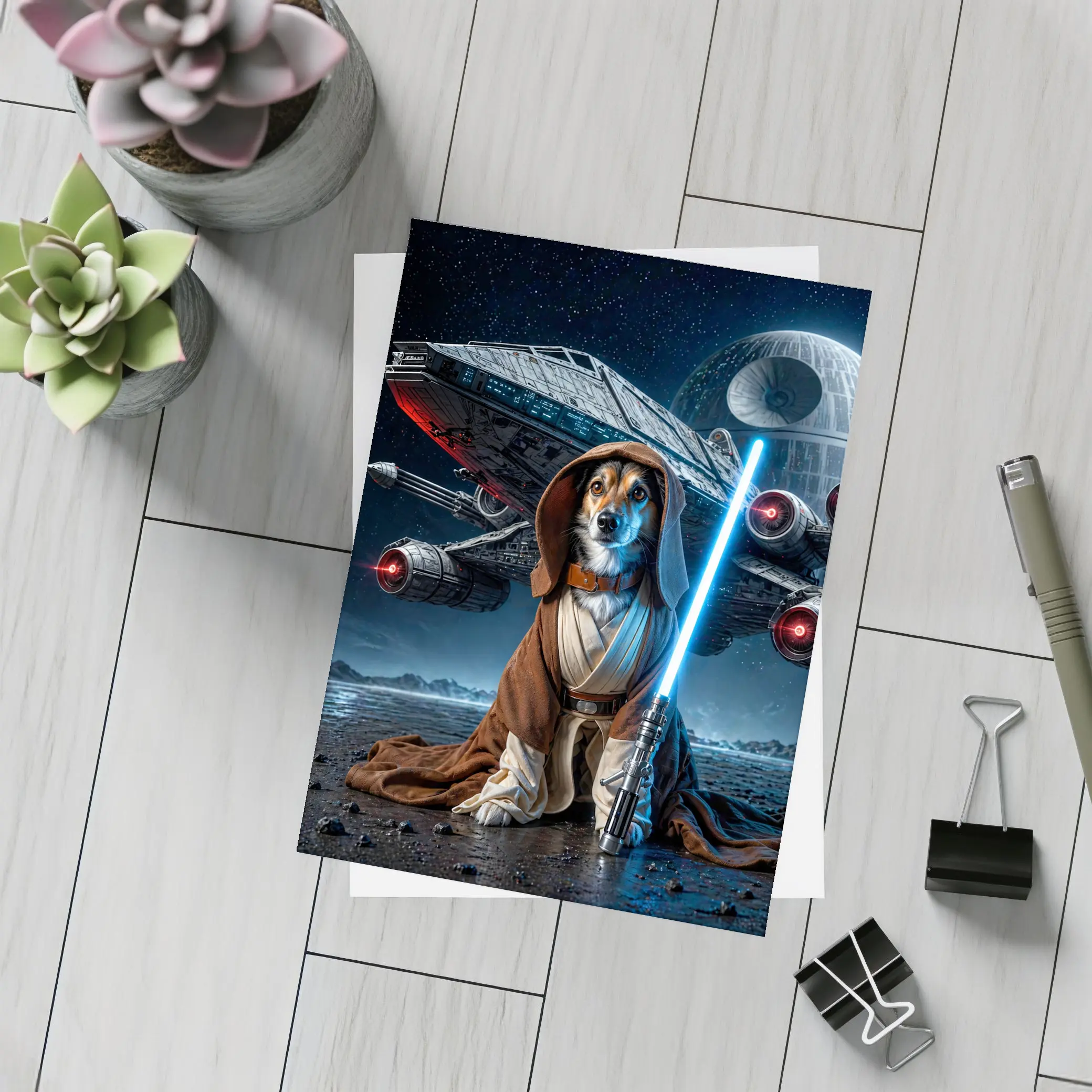 Jedi Dog With Lightsaber Space Battle – Postcards
