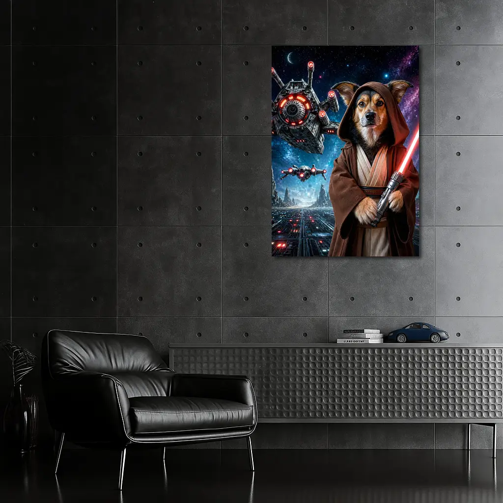 Jedi Dog With Lightsaber In Galaxy – Wall Art