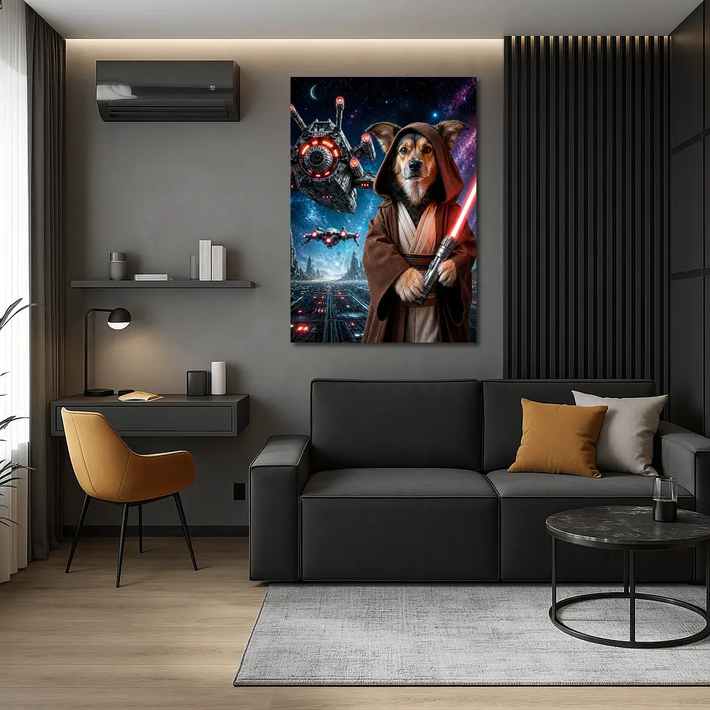 Jedi Dog With Lightsaber In Galaxy – Wall Art