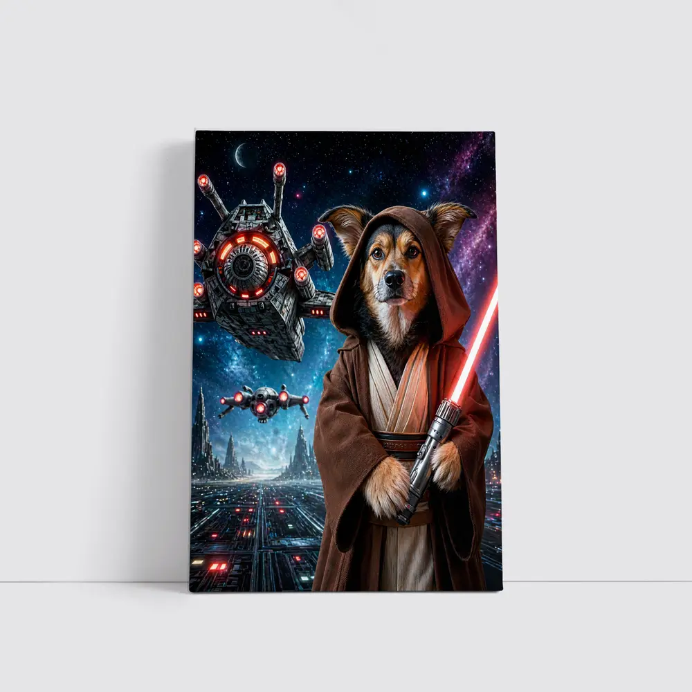 Jedi Dog With Lightsaber In Galaxy – Wall Art