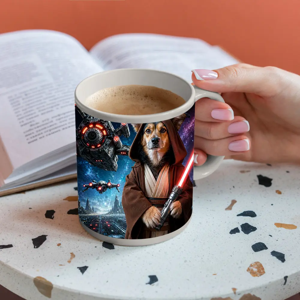 Jedi Dog With Lightsaber In Galaxy – Mugs
