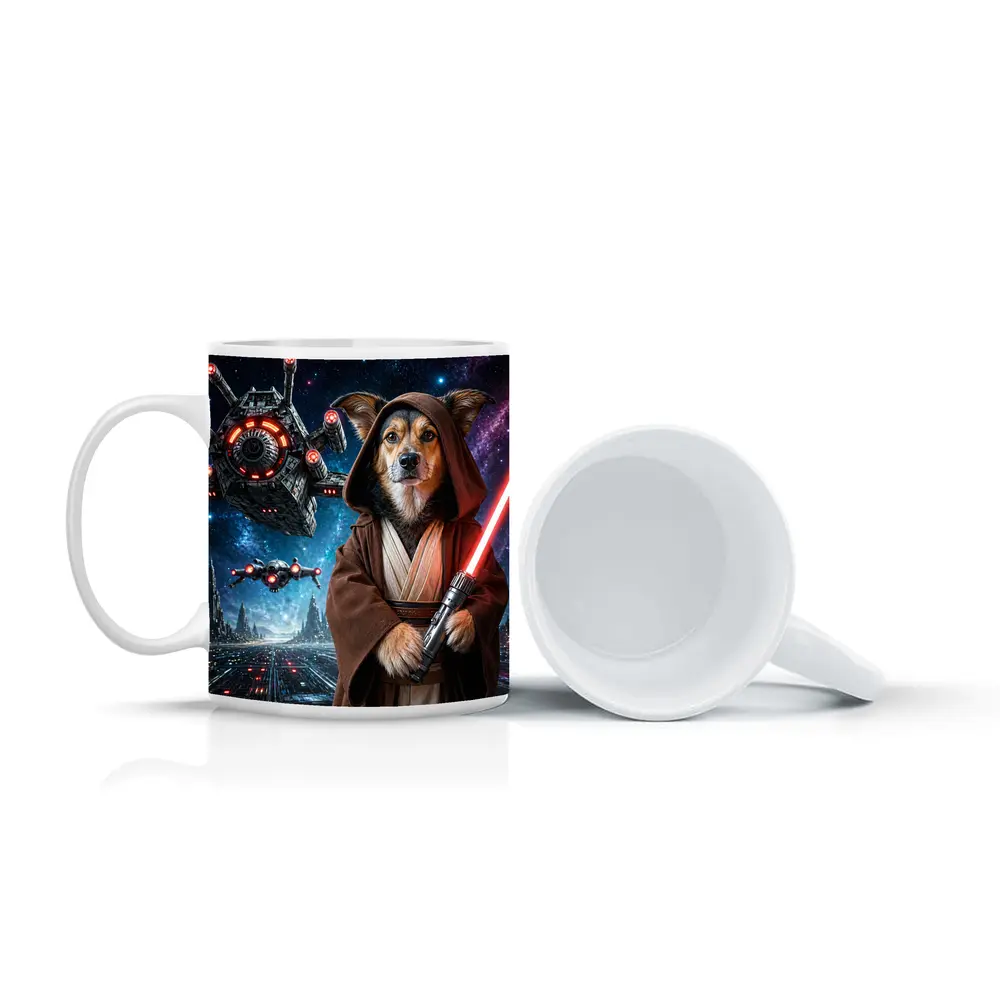 Jedi Dog With Lightsaber In Galaxy – Mugs
