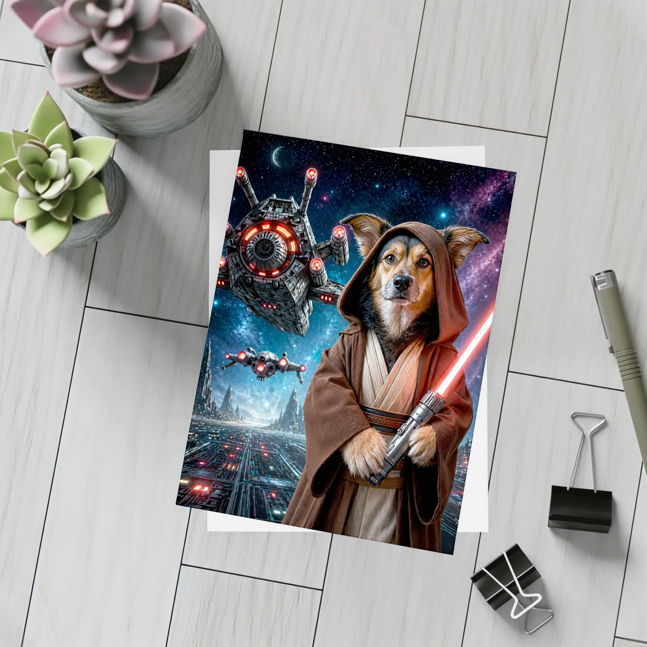 Jedi Dog With Lightsaber In Galaxy – Postcards