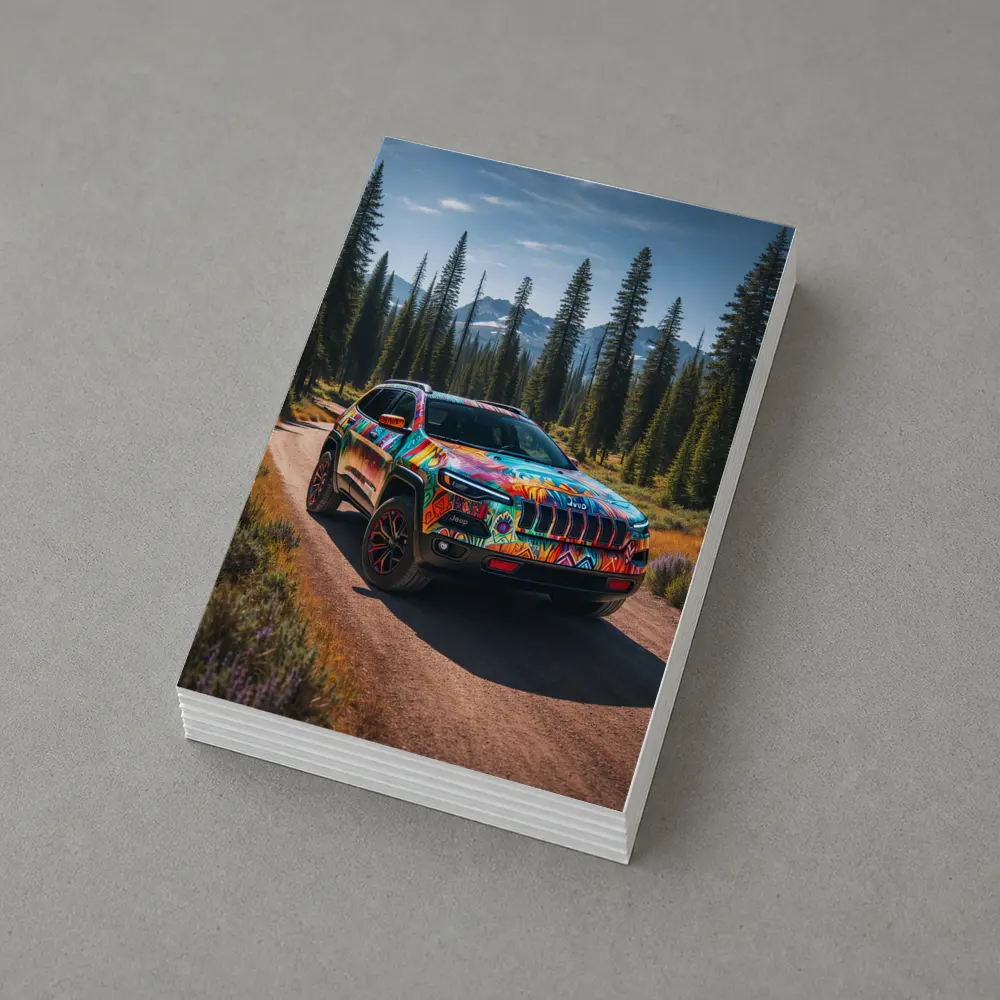 Jeep Cherokee Colorful Art Forest Trail – Postcards