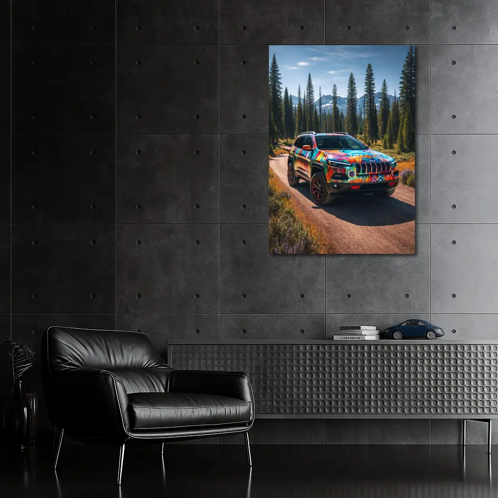 Jeep Cherokee Colorful Art Forest Trail – Wall Art