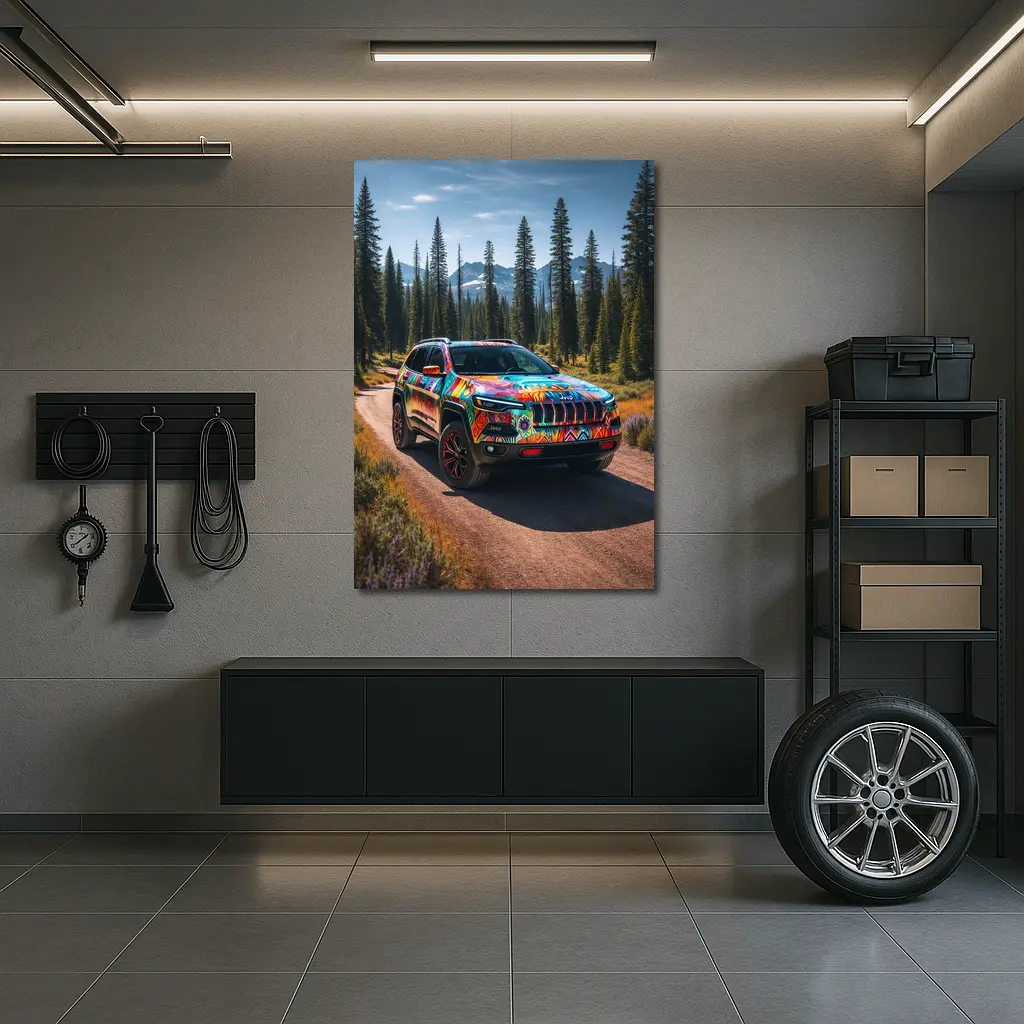 Jeep Cherokee Colorful Art Forest Trail – Wall Art