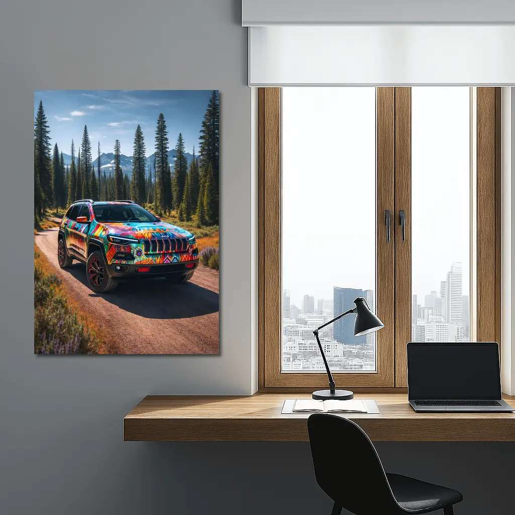 Jeep Cherokee Colorful Art Forest Trail – Wall Art