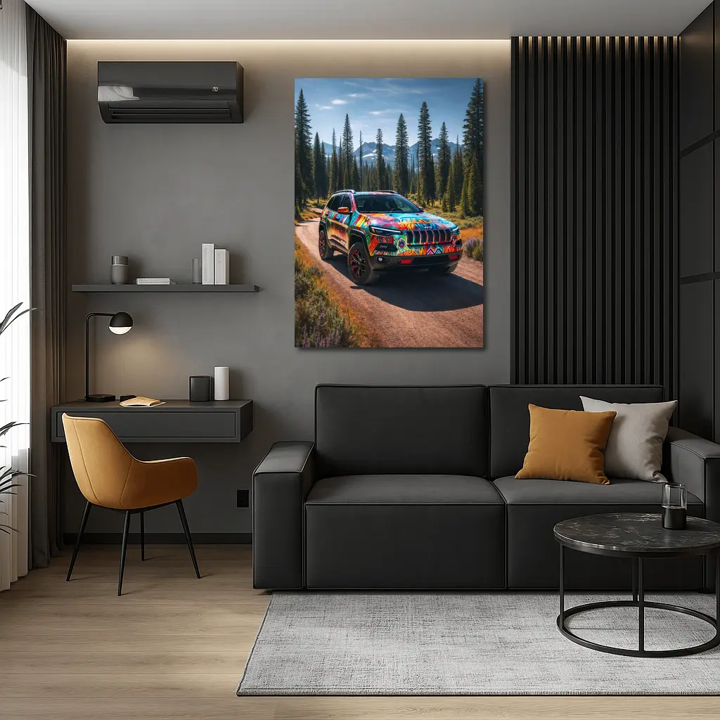 Jeep Cherokee Colorful Art Forest Trail – Wall Art