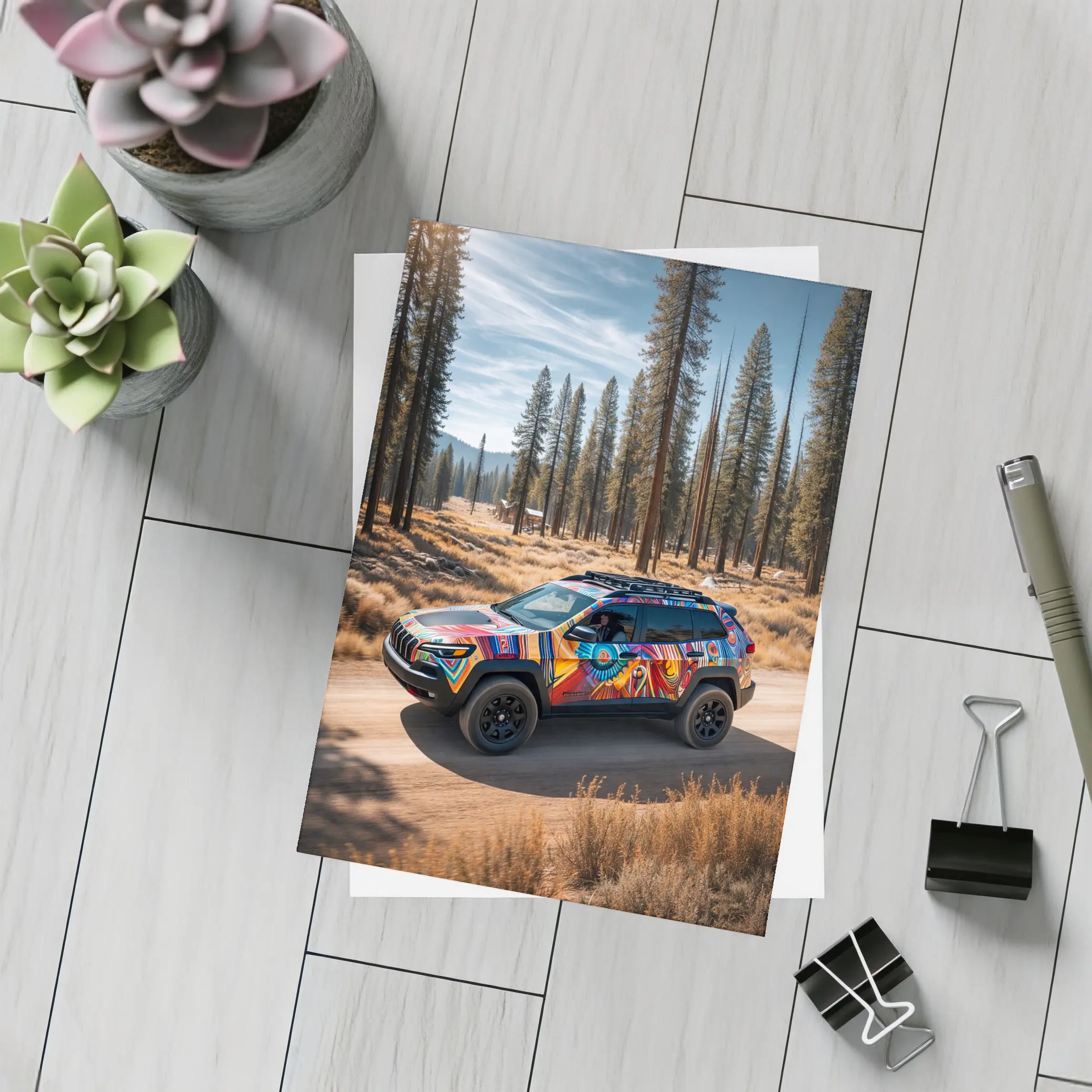 Jeep Cherokee Bold Colorful Wrap Forest Trail – Postcards