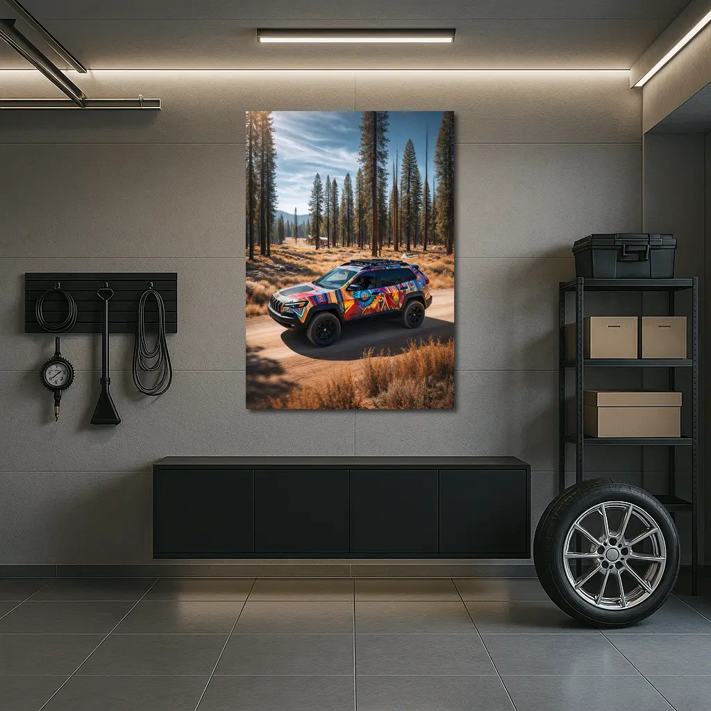 Jeep Cherokee Bold Colorful Wrap Forest Trail – Wall Art