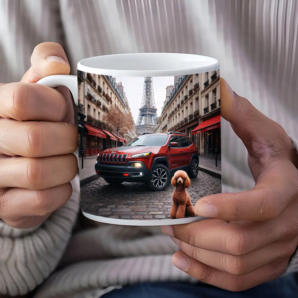 Red Jeep Cherokee Paris Eiffel Tower Poodle – Mugs