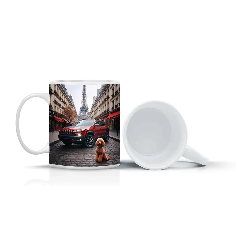 Red Jeep Cherokee Paris Eiffel Tower Poodle – Mugs