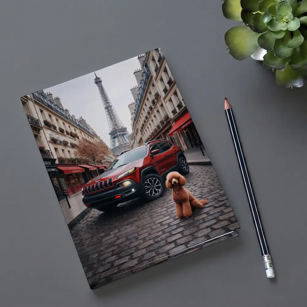 Red Jeep Cherokee Paris Eiffel Tower Poodle – Notebooks