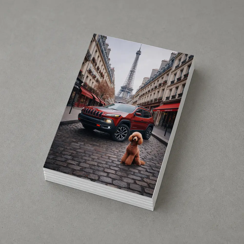 Red Jeep Cherokee Paris Eiffel Tower Poodle – Postcards