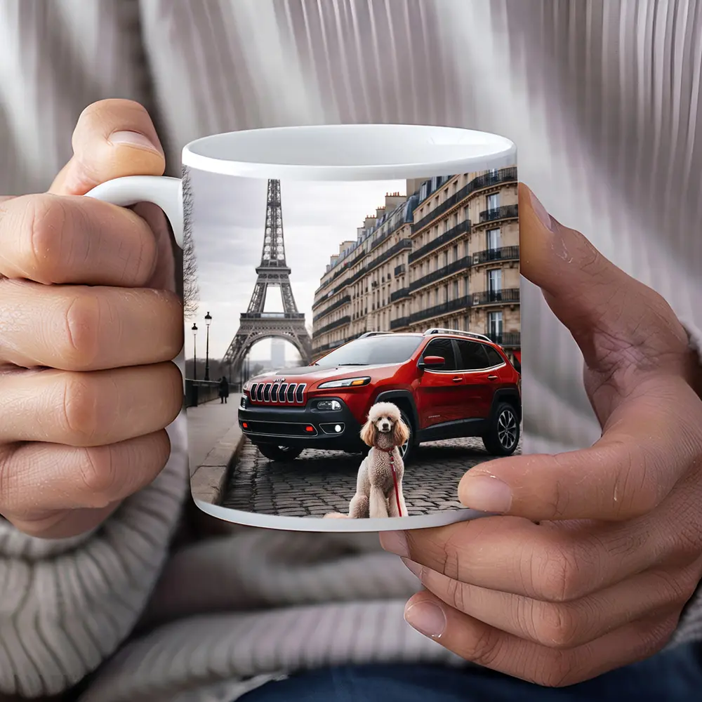 Red Jeep Cherokee Poodle Paris Eiffel Tower – Mugs